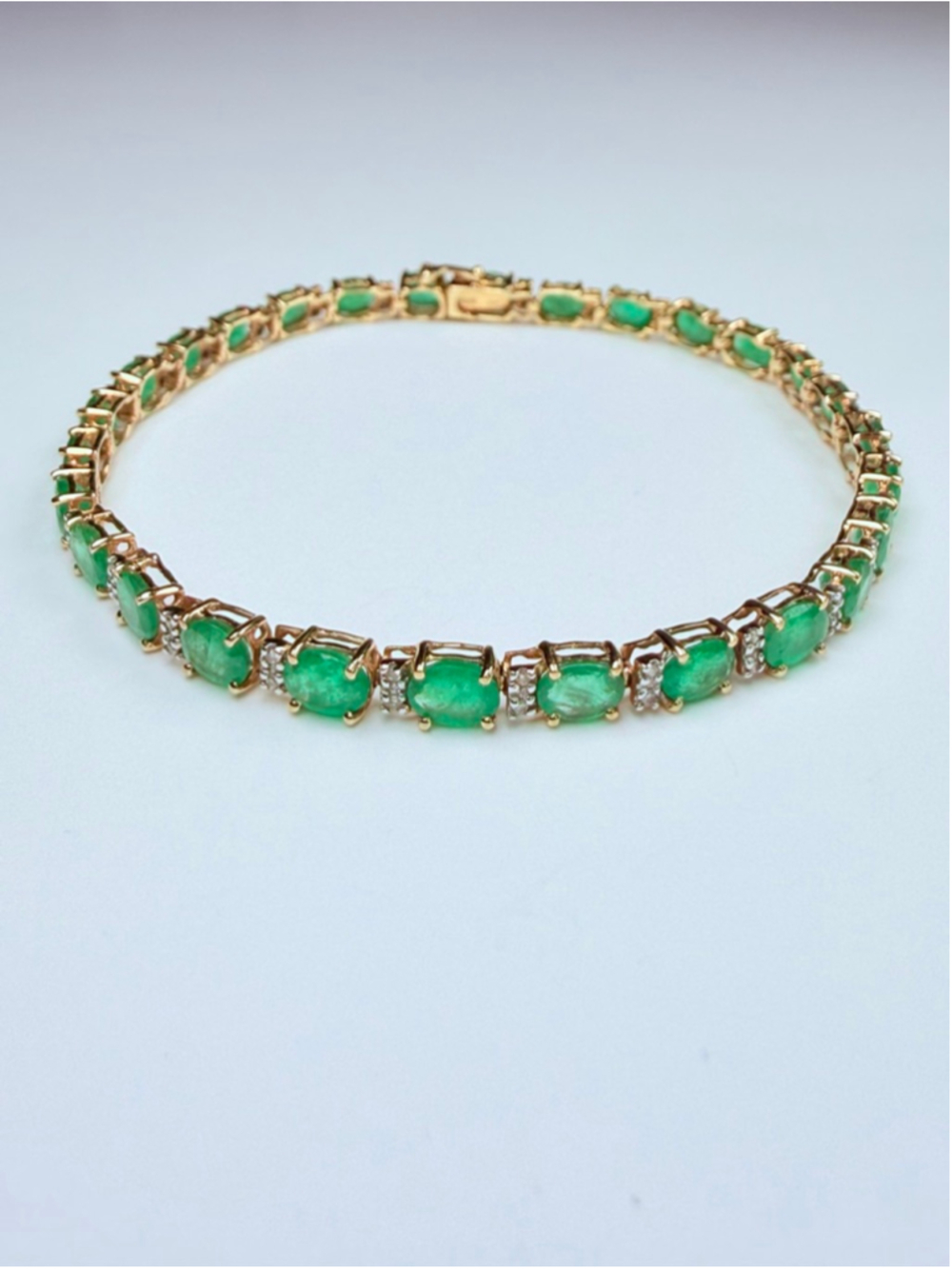 14K Solid Yellow Gold EFFY Colombian Emerald & Diamond Tennis Bracelet $7250 - Picture 1 of 11